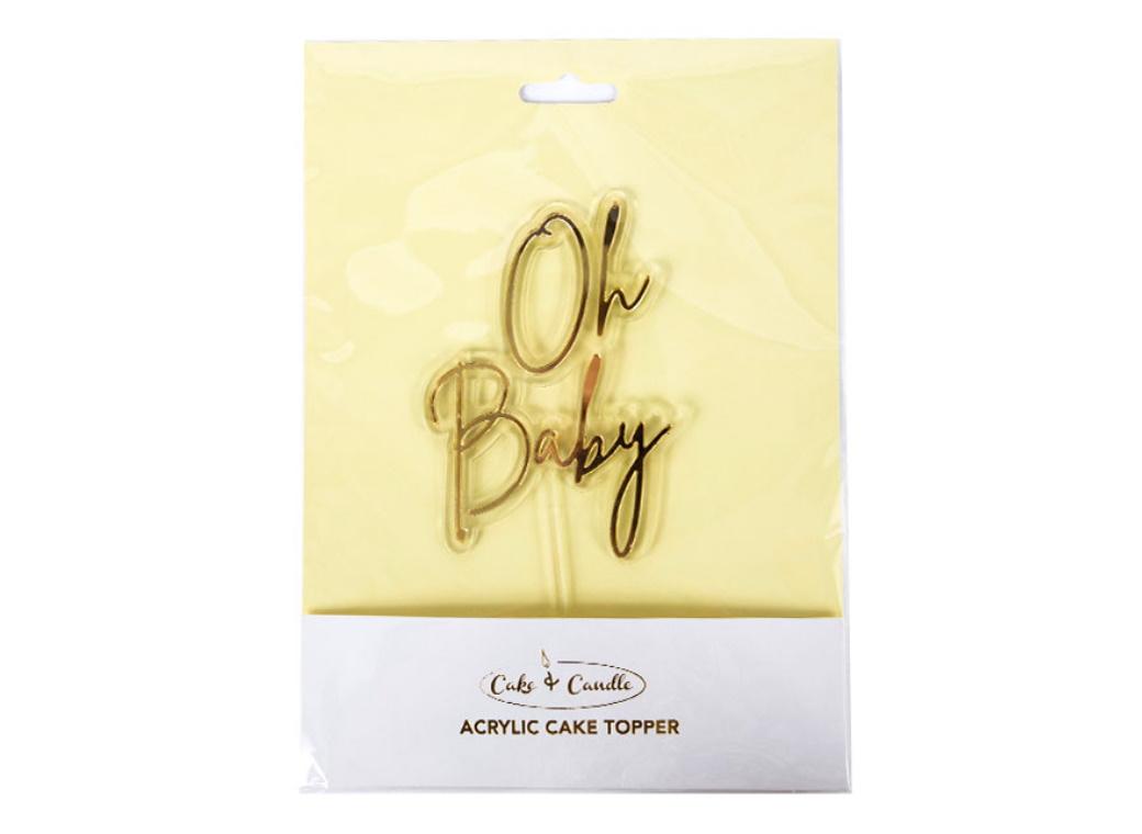 Oh Baby Layered Cake Topper - Gold/Clear