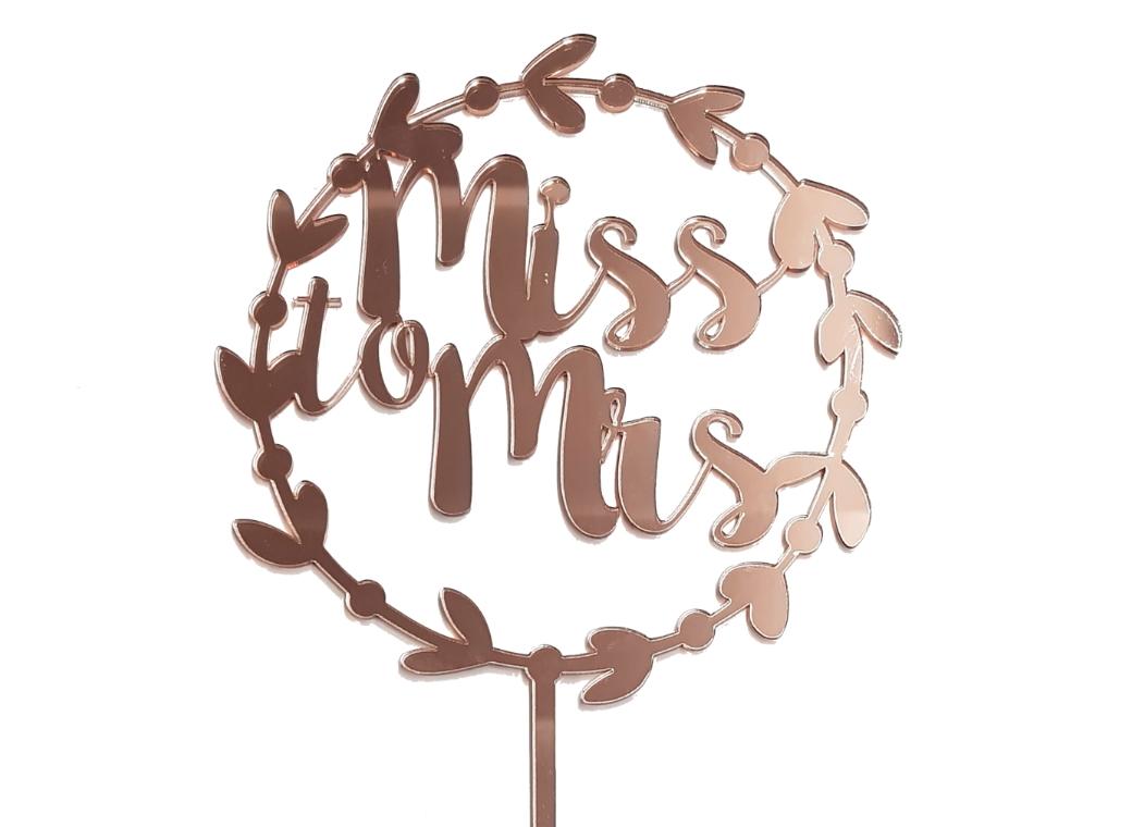 Miss to Mrs Wreath Cake Topper - Rose Gold Mirror