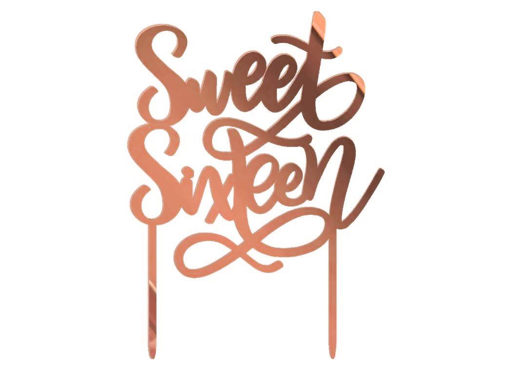 Elegant Sweet Sixteen Rose Gold Cake Topper
