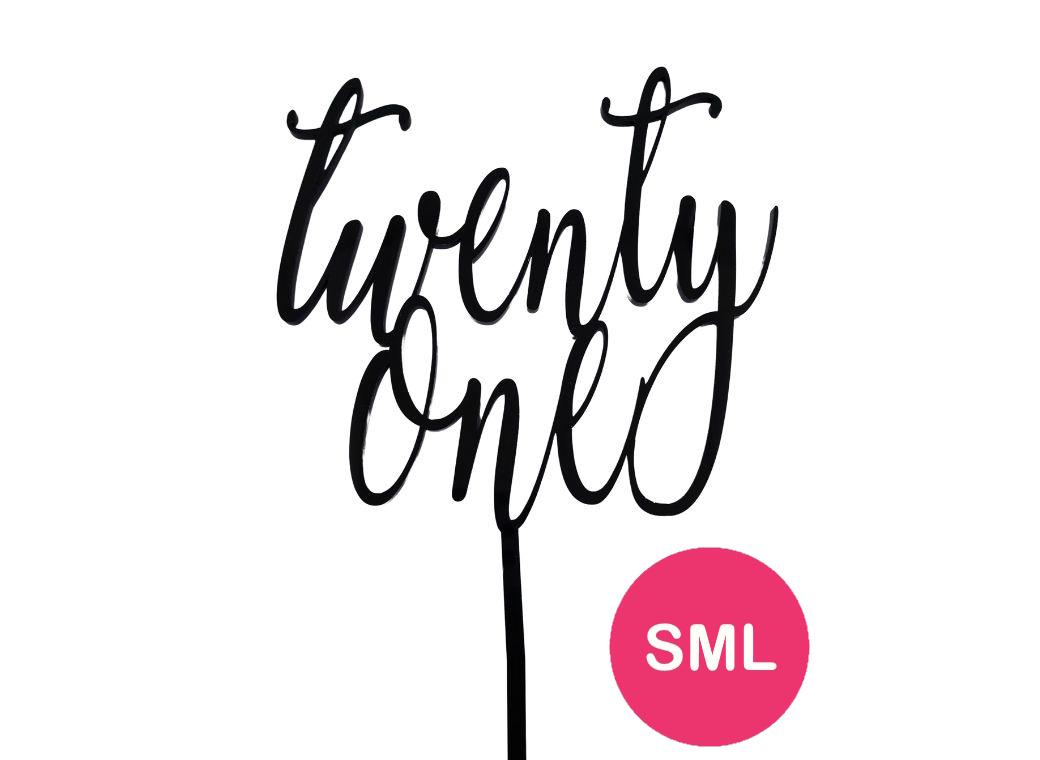 Twenty One Script Black Cake Topper - Small